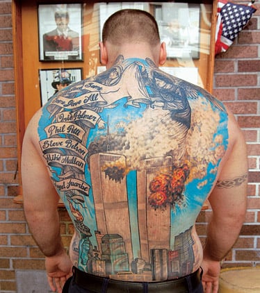  months with a tattoo artist to render the World Trade Center attacks